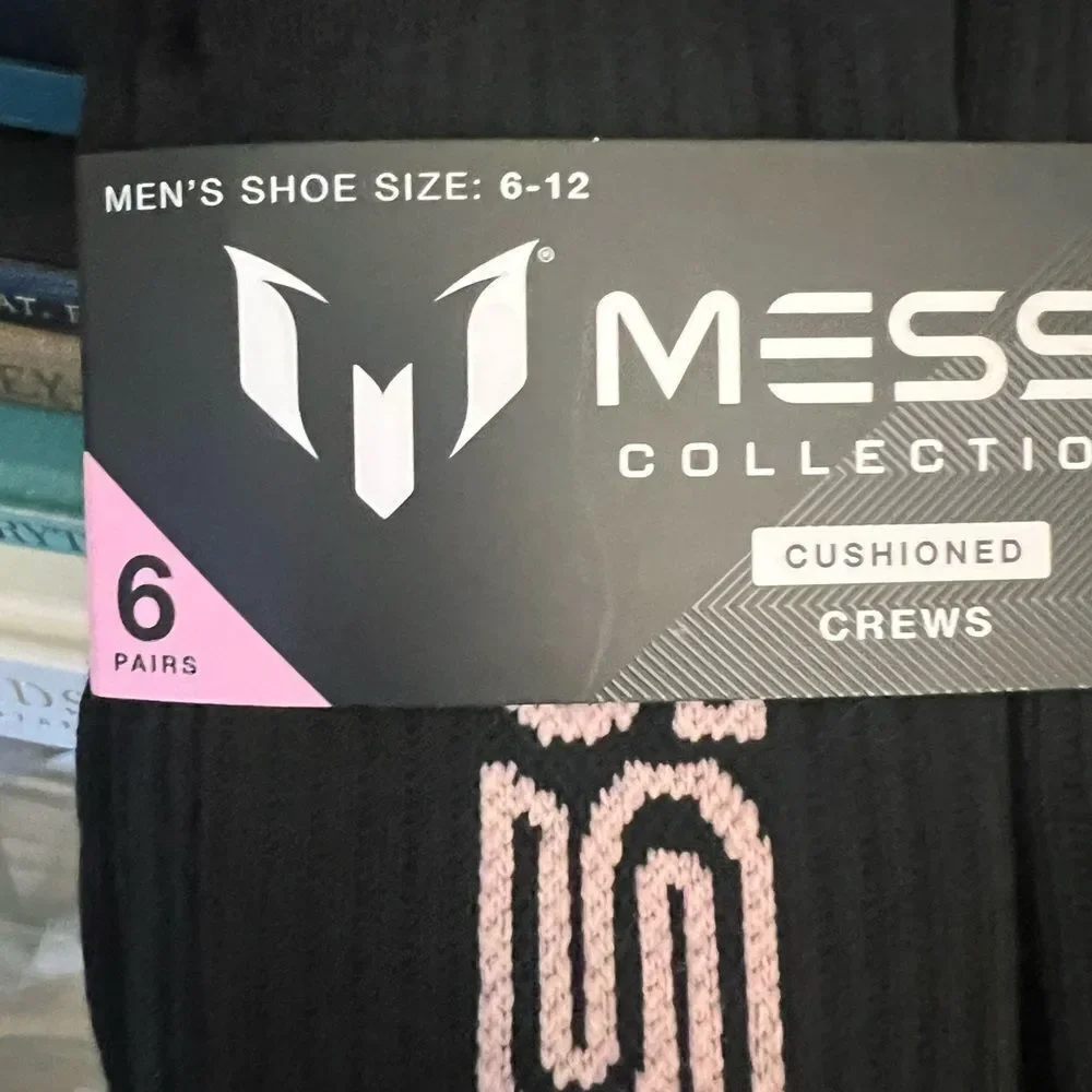Messi Collection Cushioned Crew Socks 6 Pairs Men’s Size 6-12 New Black/Pink NWT